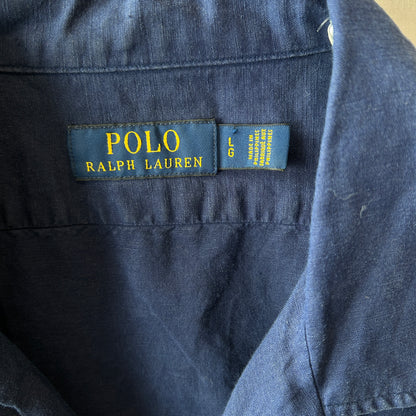Polo Ralph Lauren ラルフローレン リネン混 オープンカラーシャツ ネイビー(L)/C0976SH-SO