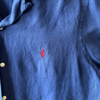 Polo Ralph Lauren ラルフローレン リネン混 オープンカラーシャツ ネイビー(L)/C0976SH-SO