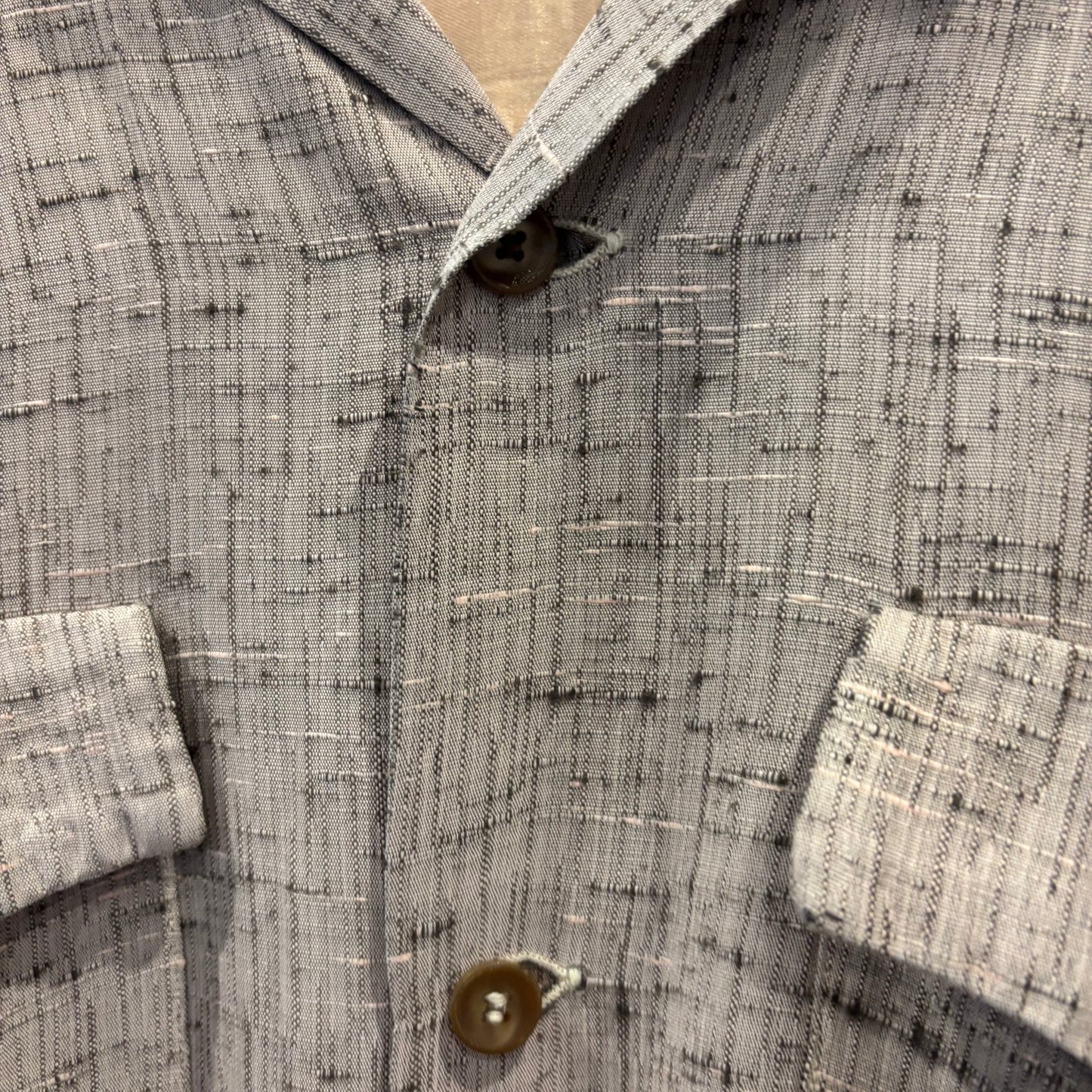 50's Unknown レーヨン ギャバジンシャツ オープンカラー  "絣" ピンク黒 (S相当)C6114S-SO