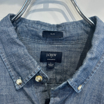 00's J.crew slim シャンブレー 半袖シャツ 薄青 (L)/C0984S-SO