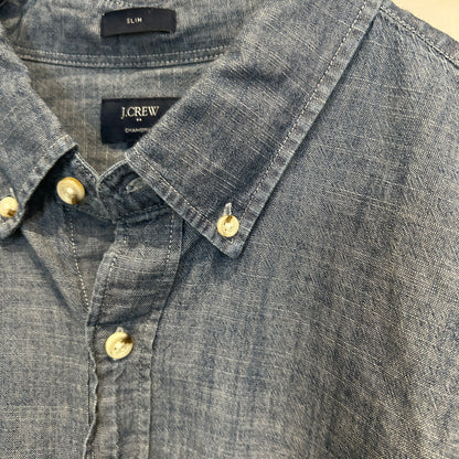 00's J.crew slim シャンブレー 半袖シャツ 薄青 (L)/C0984S-SO