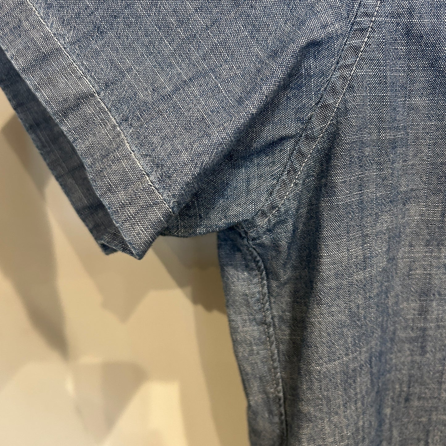 00's J.crew slim シャンブレー 半袖シャツ 薄青 (L)/C0984S-SO