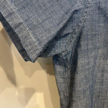 00's J.crew slim シャンブレー 半袖シャツ 薄青 (L)/C0984S-SO
