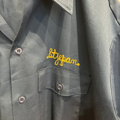 80~90's Dickies Plainedge School district ステファン 刺繍 ワークシャツ 紺 (XL)/A8003S-SO