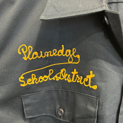 80~90's Dickies Plainedge School district ステファン 刺繍 ワークシャツ 紺 (XL)/A8003S-SO