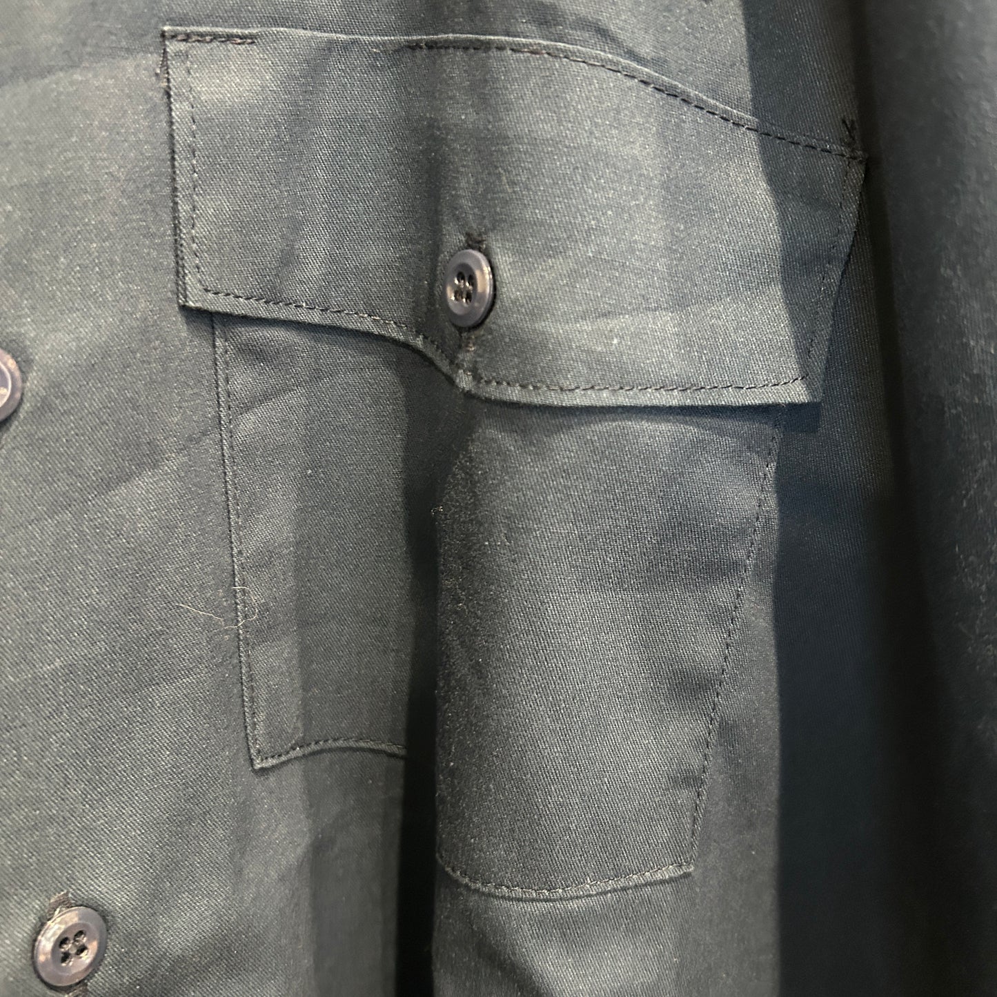 80~90's Dickies Plainedge School district ステファン 刺繍 ワークシャツ 紺 (XL)/A8003S-SO