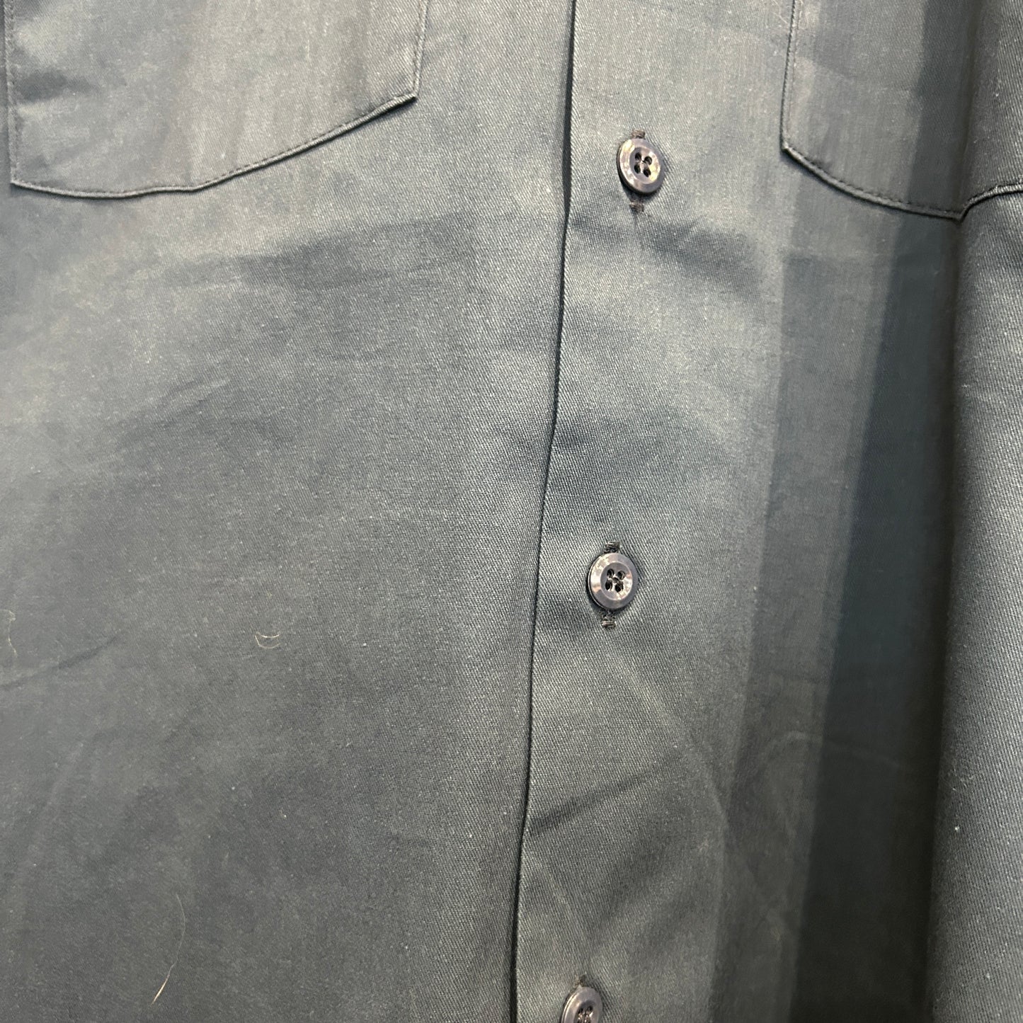 80~90's Dickies Plainedge School district ステファン 刺繍 ワークシャツ 紺 (XL)/A8003S-SO