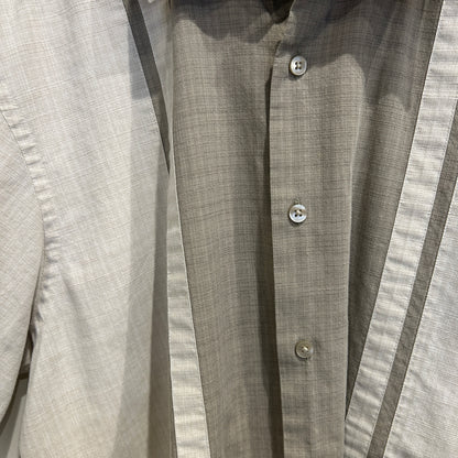 00's Van Heusen ストライプシャツ ２トーン 半袖シャツ グレー/ベージュ (M)/C0985S-SO
