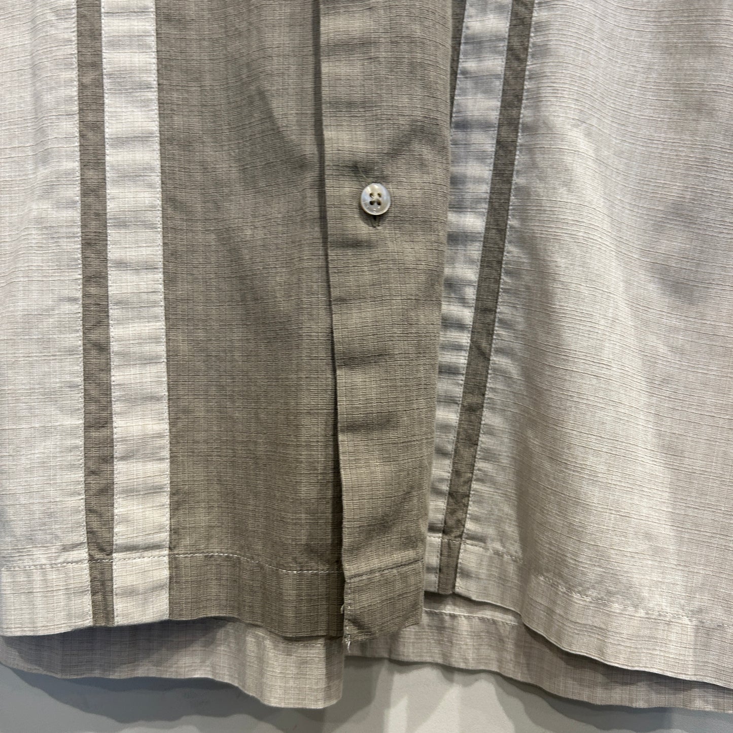 00's Van Heusen ストライプシャツ ２トーン 半袖シャツ グレー/ベージュ (M)/C0985S-SO