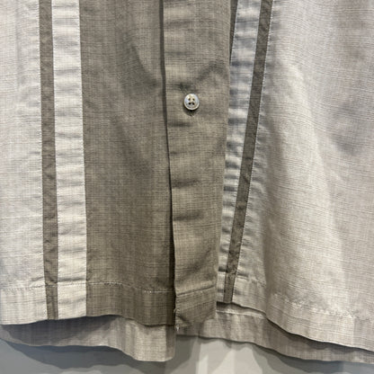 00's Van Heusen ストライプシャツ ２トーン 半袖シャツ グレー/ベージュ (M)/C0985S-SO