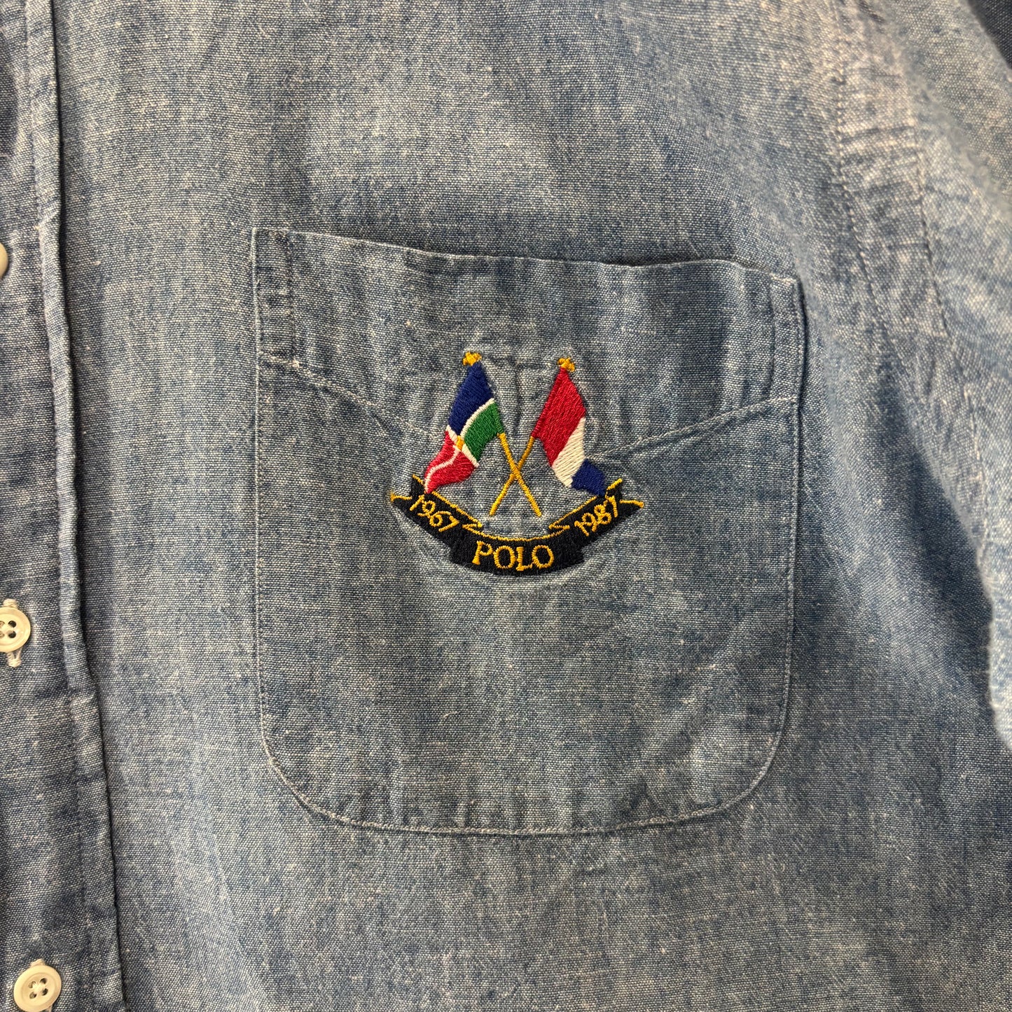 90's Ralph Lauren ラルフローレン シャンブレー・ボタンダウンシャツ USA製(L) /A7813SH-SO
