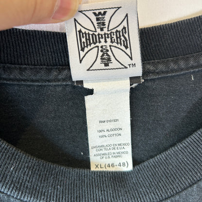 00's West Coast Choppers ウェストコーストチョッパーズ 袖フレイムプリント アイアンクロス ロンT tシャツ (XL)/C0996T-SO