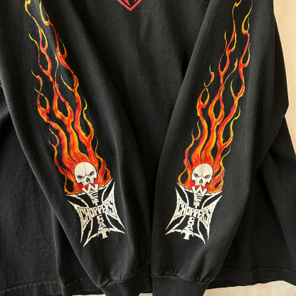 00's West Coast Choppers ウェストコーストチョッパーズ 袖フレイムプリント アイアンクロス ロンT tシャツ (XL)/C0996T-SO