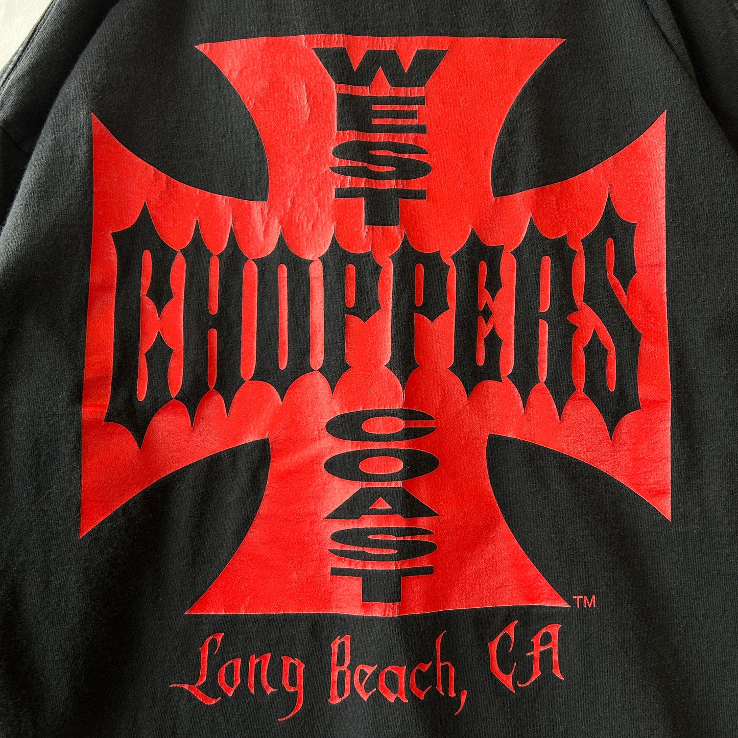 00's West Coast Choppers ウェストコーストチョッパーズ 袖フレイムプリント アイアンクロス ロンT tシャツ (XL)/C0996T-SO