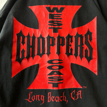 00's West Coast Choppers ウェストコーストチョッパーズ 袖フレイムプリント アイアンクロス ロンT tシャツ (XL)/C0996T-SO