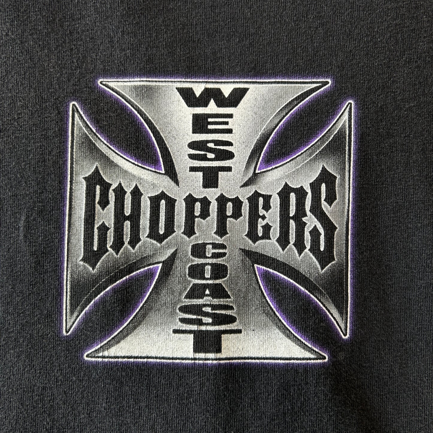 00's West Coast Choppers ウェストコーストチョッパーズ クラシックカー＆アイアンクロス Tシャツ ブラック(XL)/C0997T-SO