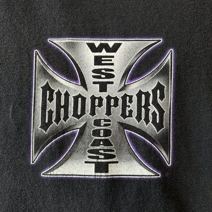 00's West Coast Choppers ウェストコーストチョッパーズ クラシックカー＆アイアンクロス Tシャツ ブラック(XL)/C0997T-SO