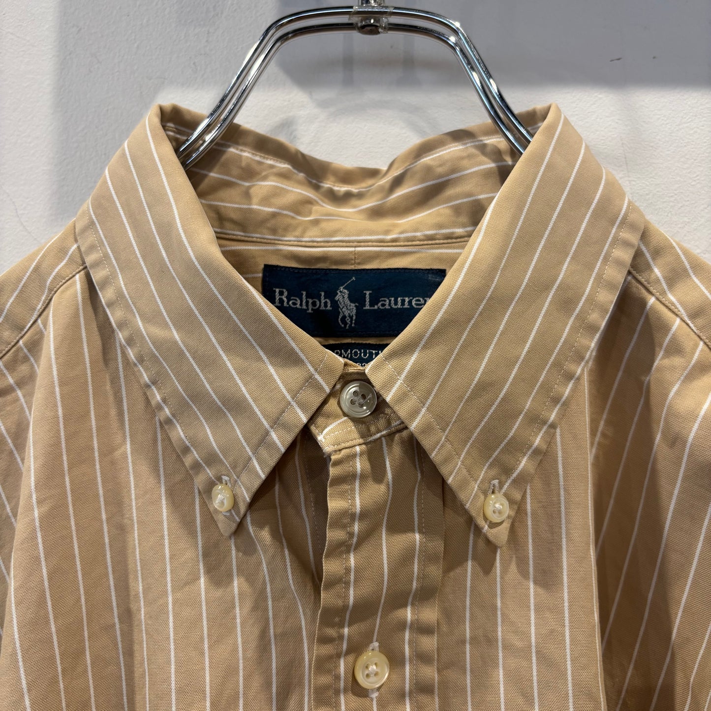 00's Ralph Lauren ラルフローレン YARMOUTH ストライプシャツ ベージュ・ホワイト (XL相当) /B4087SH-SO