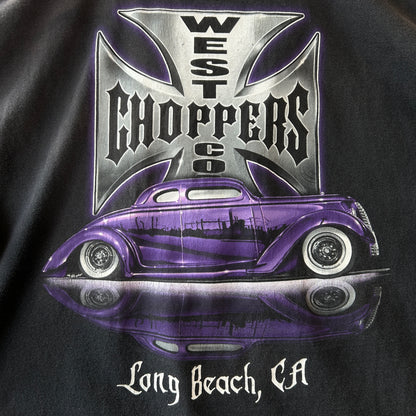 00's West Coast Choppers ウェストコーストチョッパーズ クラシックカー＆アイアンクロス Tシャツ ブラック(XL)/C0997T-SO