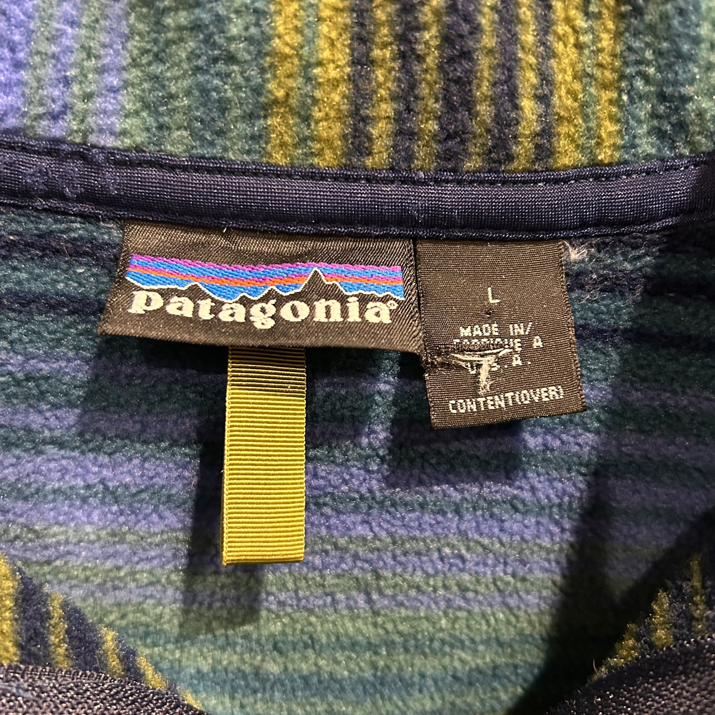 90's Patagonia synchilla half-zip Patagonia シンチラ ハーフジップ 総柄 緑 青 ブラック (L)/C0085F-SO