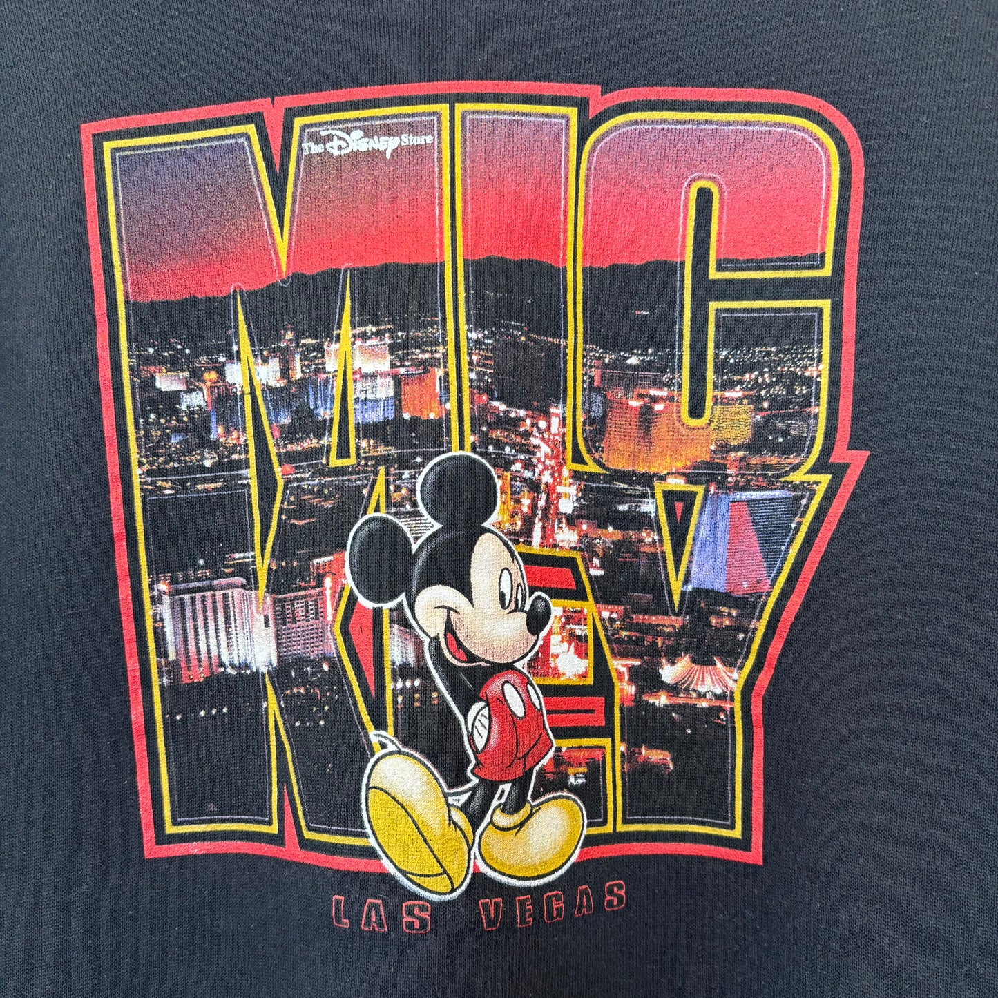 00's Disney Store Mickey "Las Vegas" ミッキー プリントスウェット 黒 (L)/B3533S-SO