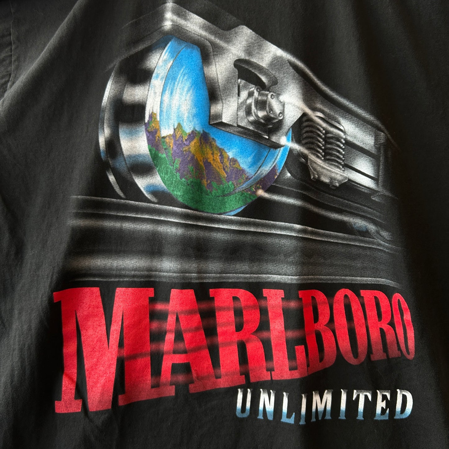90's Marlboro Unlimited マルボロ トレインTシャツ 企業Tシャツ タバコ 黒(One Size)/C0990T-SO