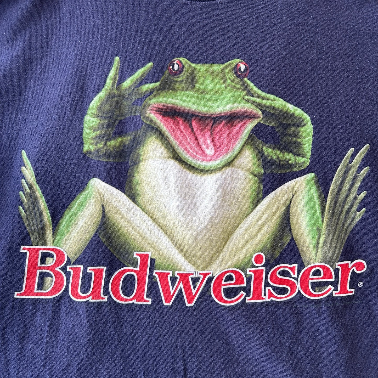 90's Budweiser バドワイザー フロッグ Tシャツ ビール 企業Tシャツ ネイビー(XL)/C0991T-SO