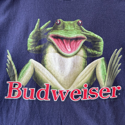 90's Budweiser バドワイザー フロッグ Tシャツ ビール 企業Tシャツ ネイビー(XL)/C0991T-SO