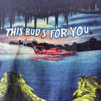 90's Budweiser バドワイザー フロッグ Tシャツ ビール 企業Tシャツ ネイビー(XL)/C0991T-SO