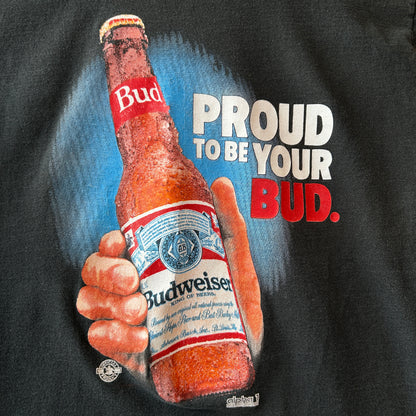 90's BUDWEISER バドワイザー アドバタイジングTシャツ 企業Tシャツ 黒(L)/C0992T-SO