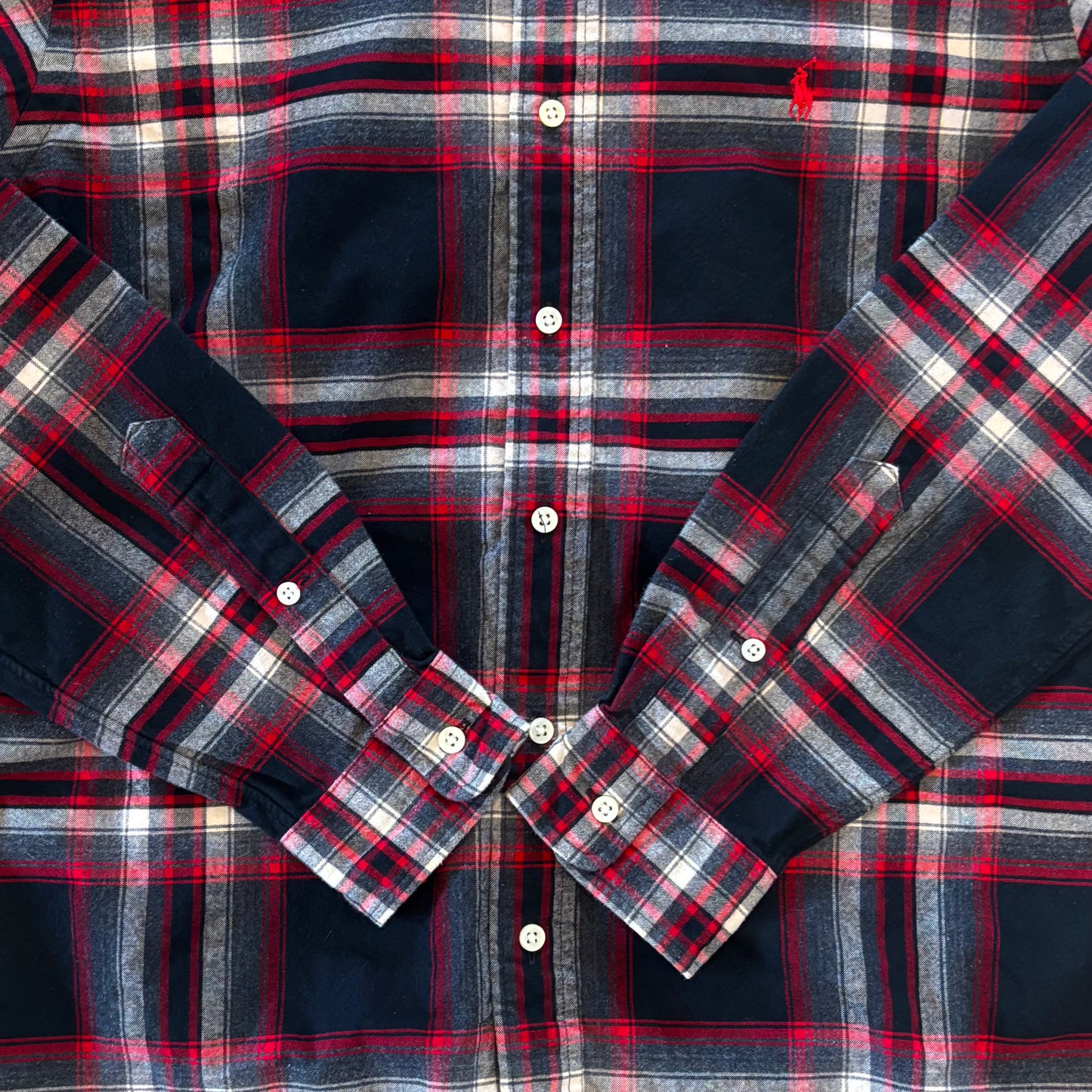 90's Ralph Lauren classic FIT cotton shirt 赤黒白 (M)/A6339S-SO