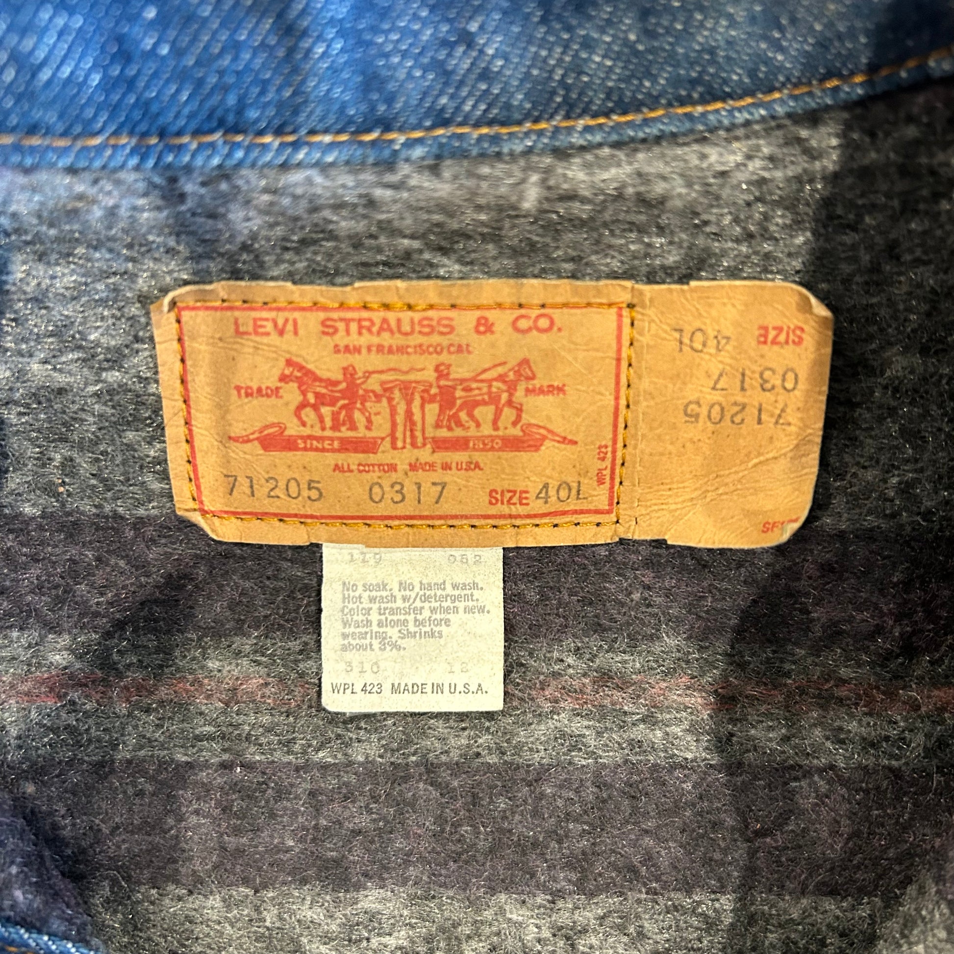 70's Levi's 71205-0317 デニムジャケット ブランケットライナー(40L 70's Levi's 71205-0317 デニムジャケット ブランケットライナー(40L