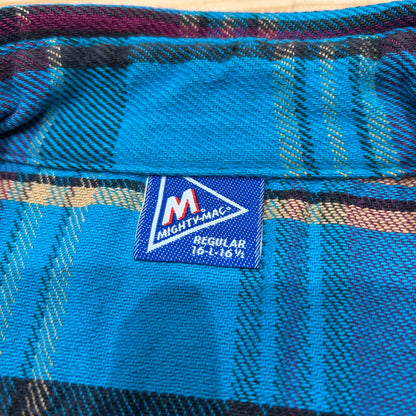 90's MIGHTY MAC flannel shirt ネルシャツ ターコイズブルー パープル (M)/A8503SH-SO