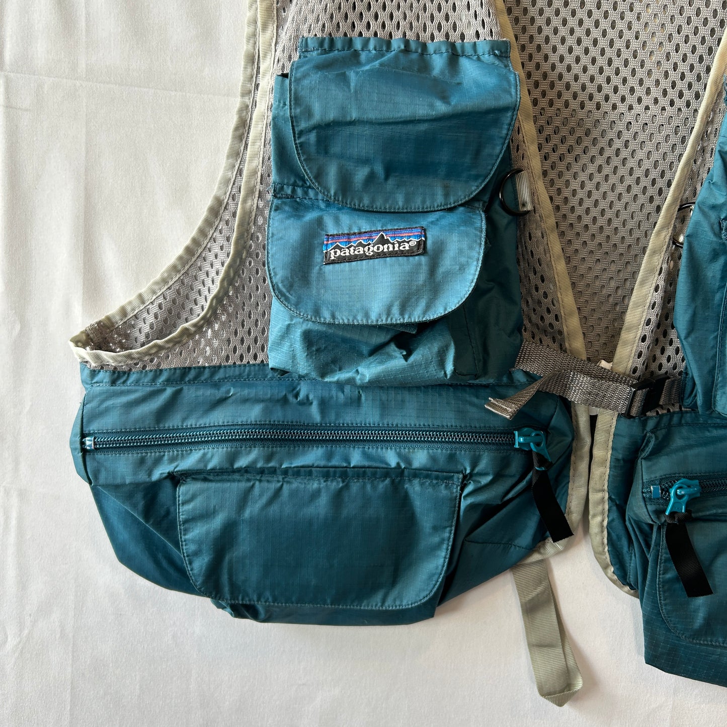 90's Patagonia パタゴニア メッシュフィッシングベスト グレー/グリーン(L)/C0115V-SO