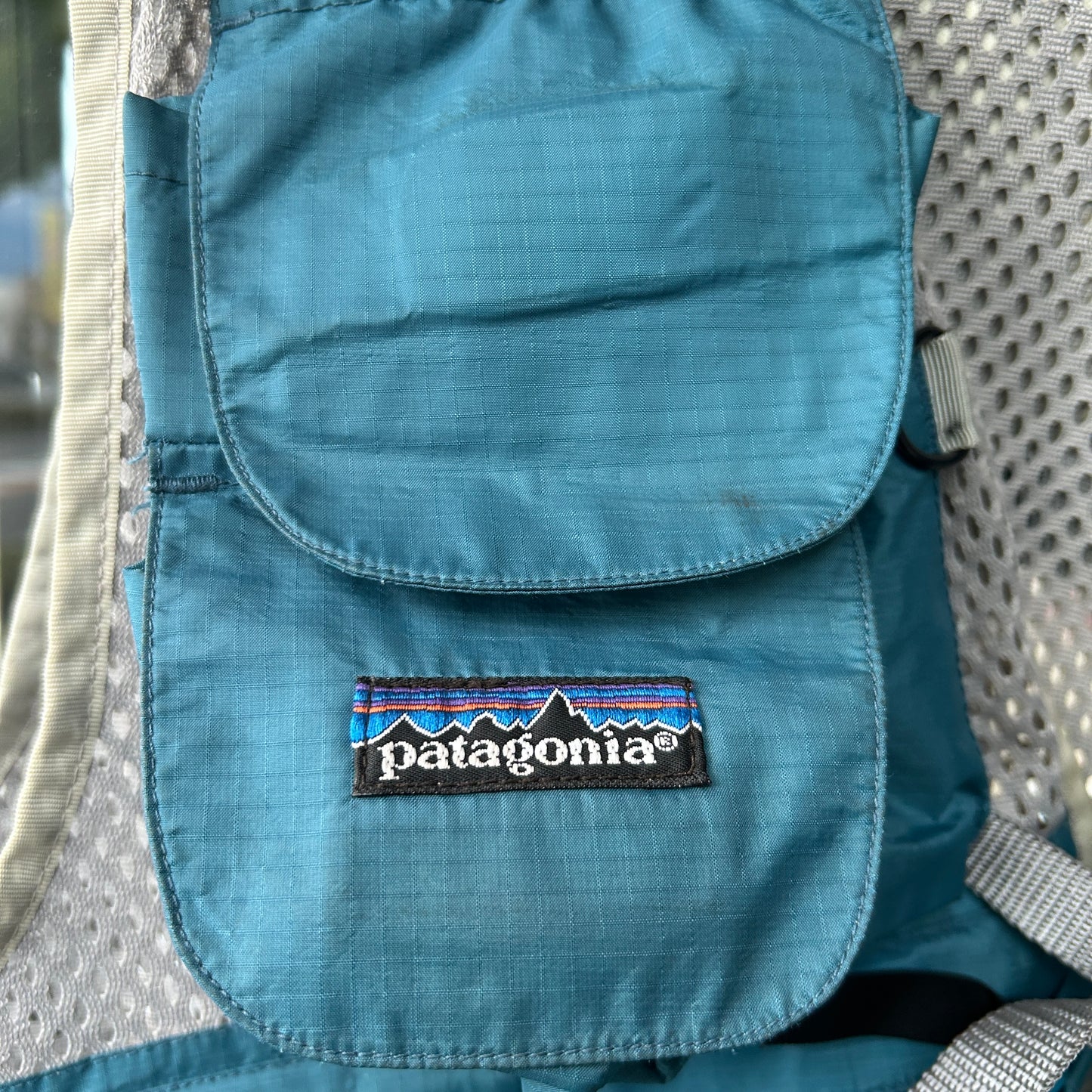 90's Patagonia パタゴニア メッシュフィッシングベスト グレー/グリーン(L)/C0115V-SO