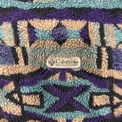 90's Colombia フリース デザインボアジャケット 黒緑紫茶 (L)/B3089J-SO