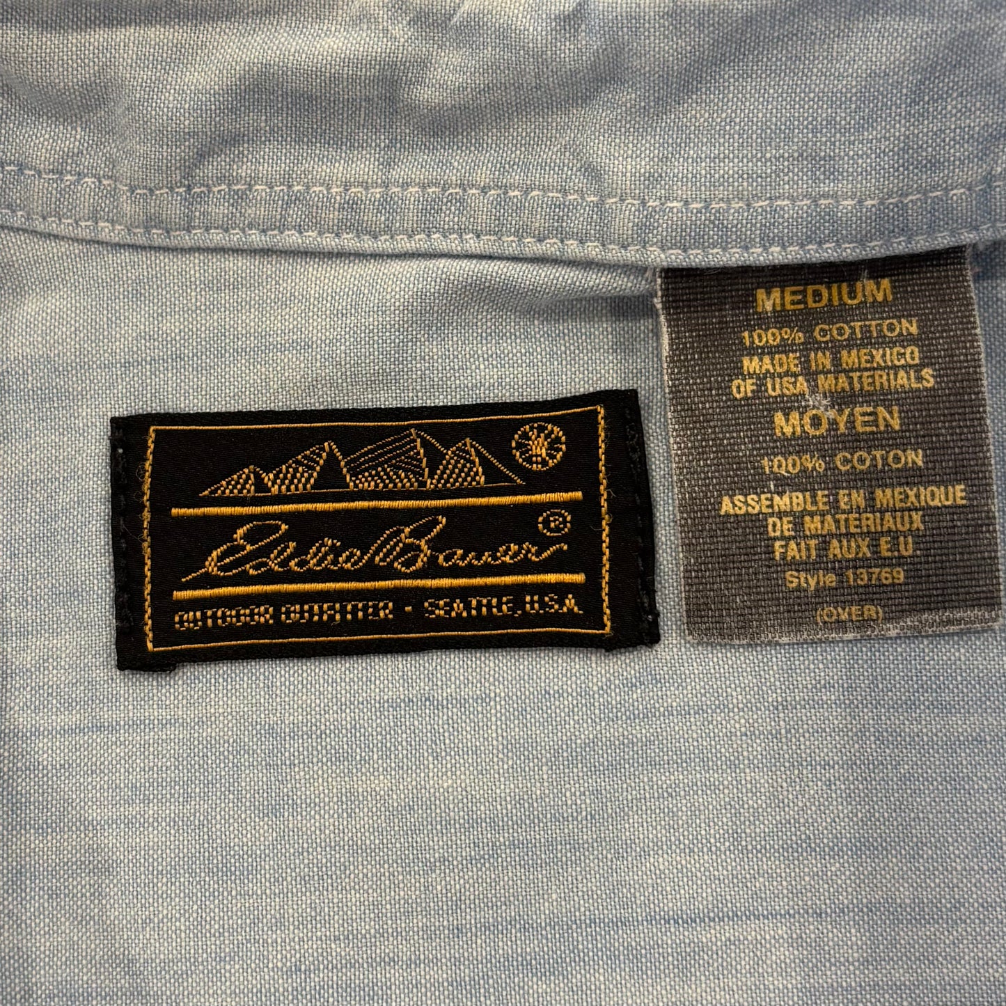 90's Eddie Bauer エディバウアー シャンブレーシャツ 水色 (M) /C0754SH-SO
