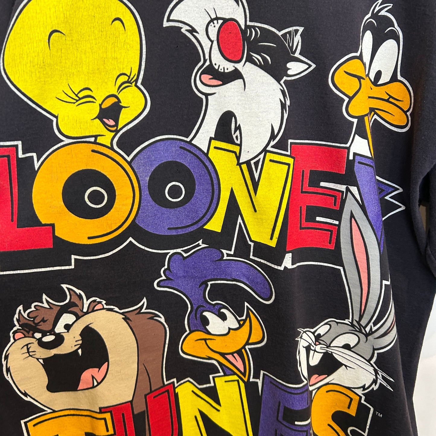 90's NO PLUS ルーニーチューンズ キャラクターTシャツ 黒 (1X)/B3640T-SO