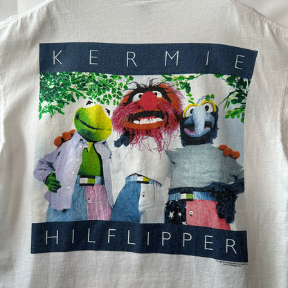 90's Anvil カーミット"KERMIE HILFLIPPER" トミーヒルフィガーパロディー セサミ Tシャツ 白(L)/B2090T-SO