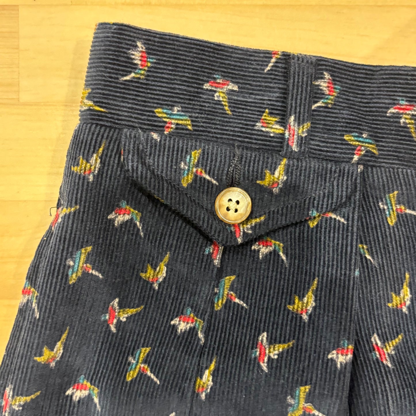 70's CORBIN インタック 鳥柄 コーデュロイパンツ 黒 (サイズ不明)/B0347P-SO
