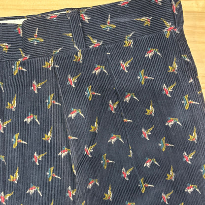 70's CORBIN インタック 鳥柄 コーデュロイパンツ 黒 (サイズ不明)/B0347P-SO