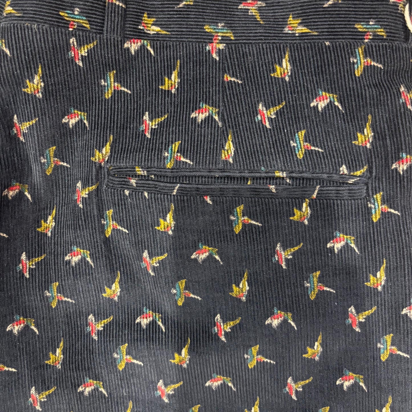 70's CORBIN インタック 鳥柄 コーデュロイパンツ 黒 (サイズ不明)/B0347P-SO