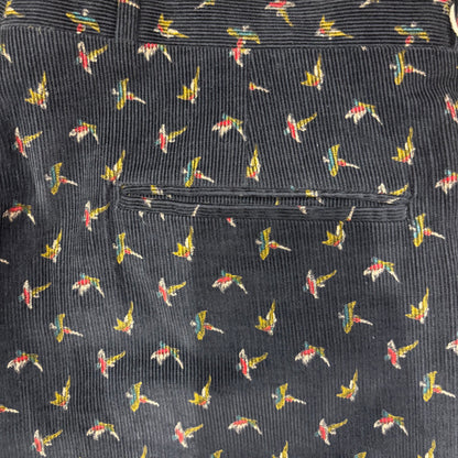 70's CORBIN インタック 鳥柄 コーデュロイパンツ 黒 (サイズ不明)/B0347P-SO