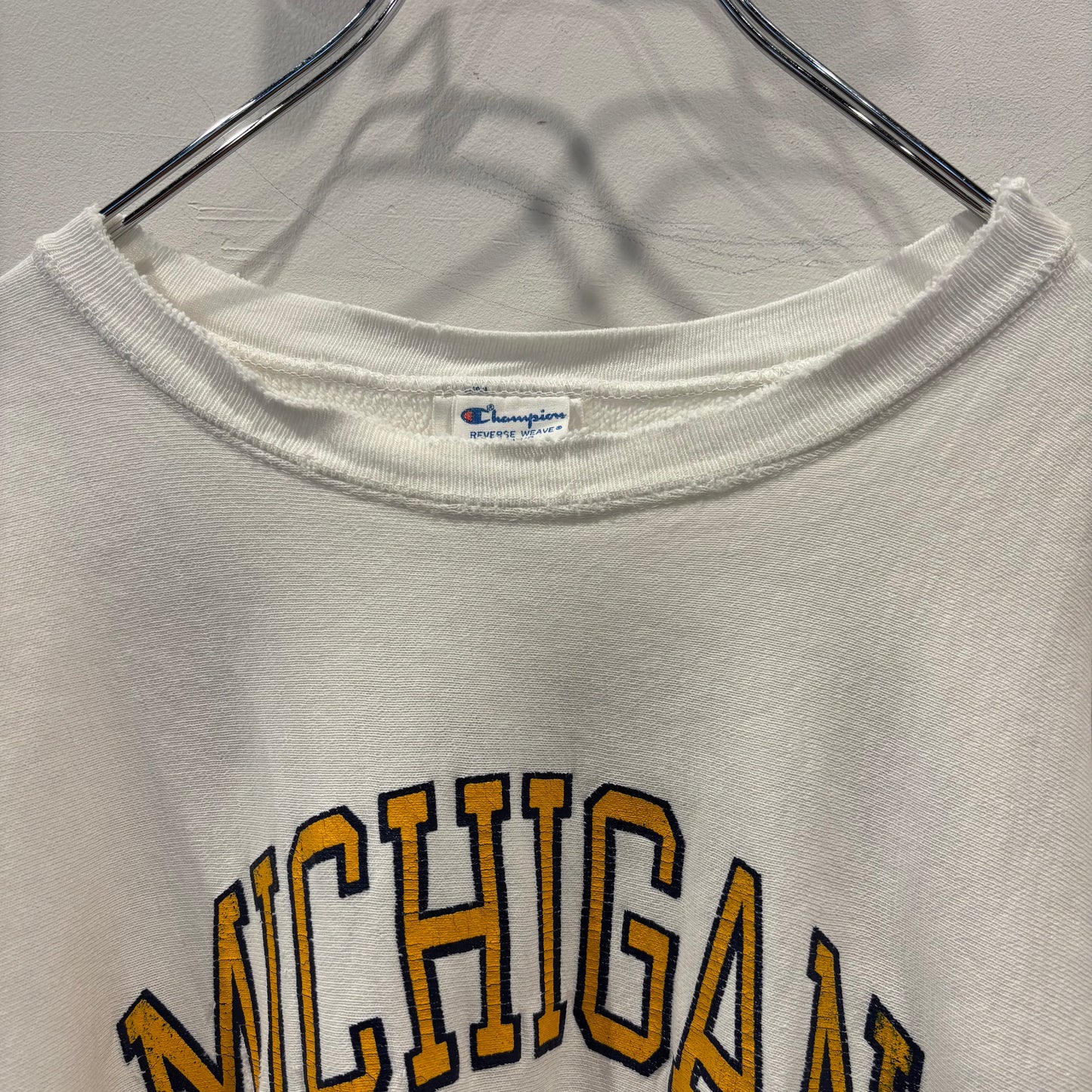 80's Champion リバースウィーブ "MICHIGAN" ミシガン大学 アーチロゴ スウェット ホワイト(L)/B4112R-SO