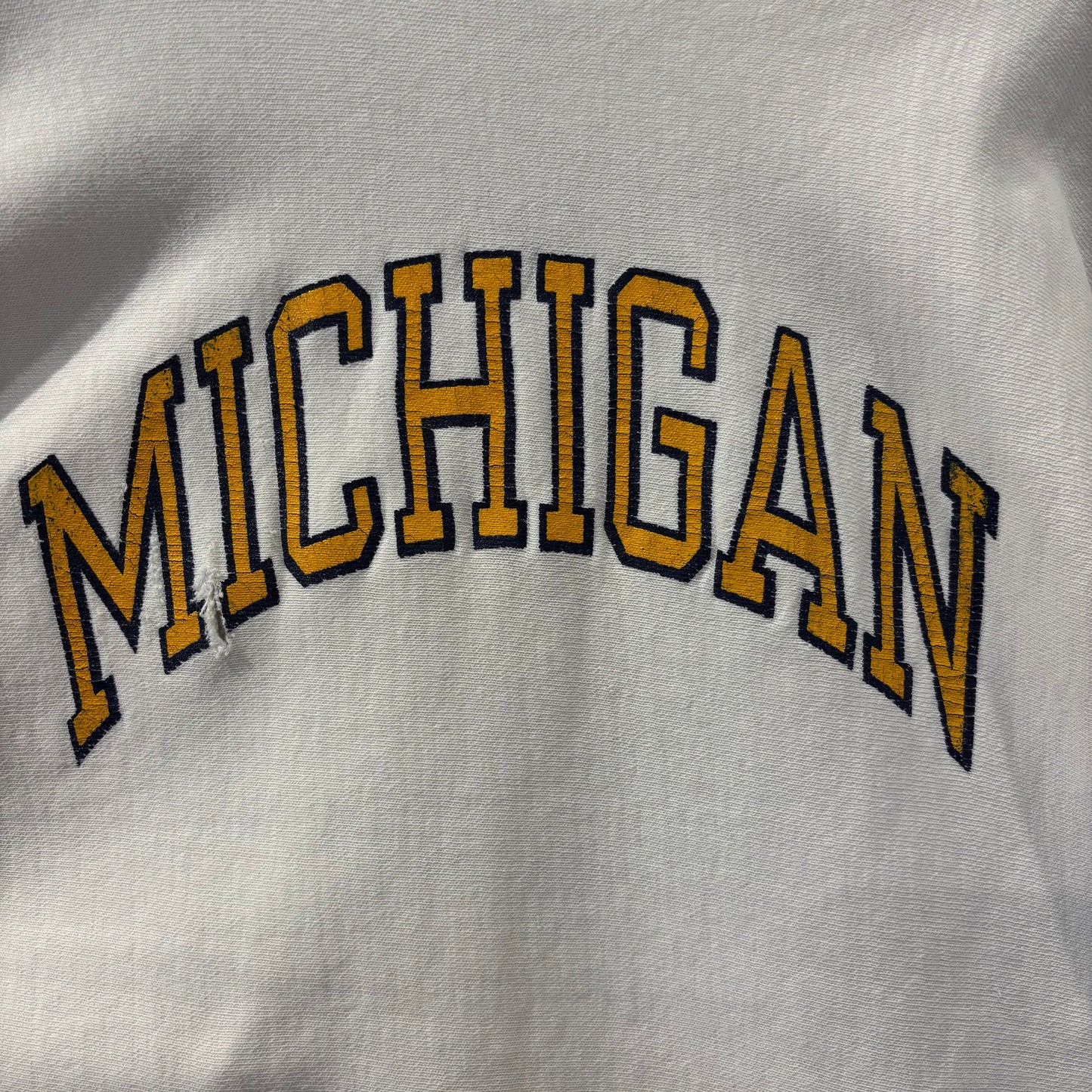 80's Champion リバースウィーブ "MICHIGAN" ミシガン大学 アーチロゴ スウェット ホワイト(L)/B4112R-SO