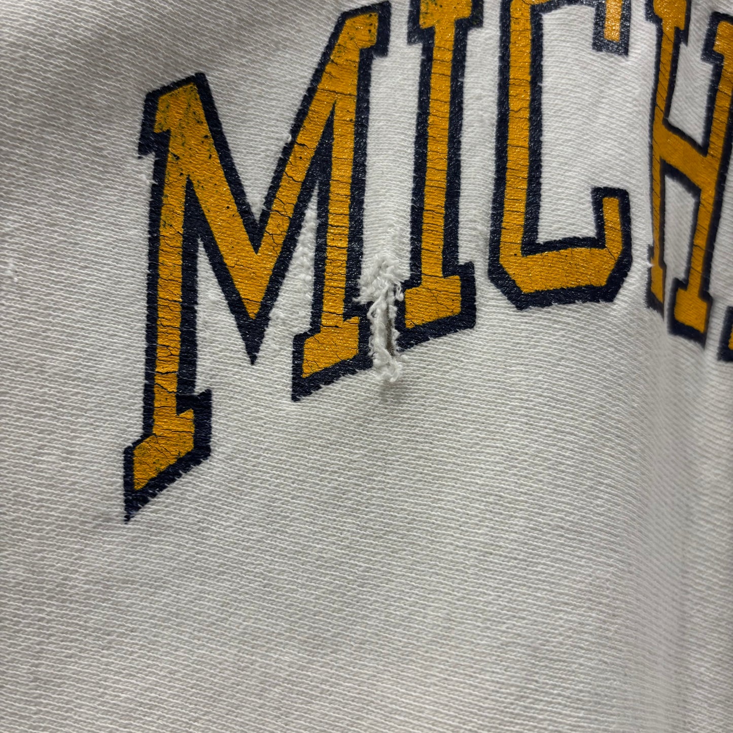 80's Champion リバースウィーブ "MICHIGAN" ミシガン大学 アーチロゴ スウェット ホワイト(L)/B4112R-SO