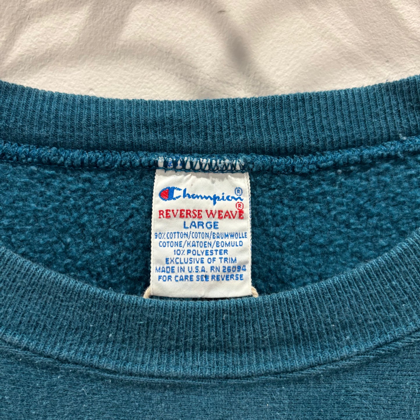 90's Champion リバースウィーブ 刺繍ロゴ スウェット ティールブルー(L)/C1443R-SO
