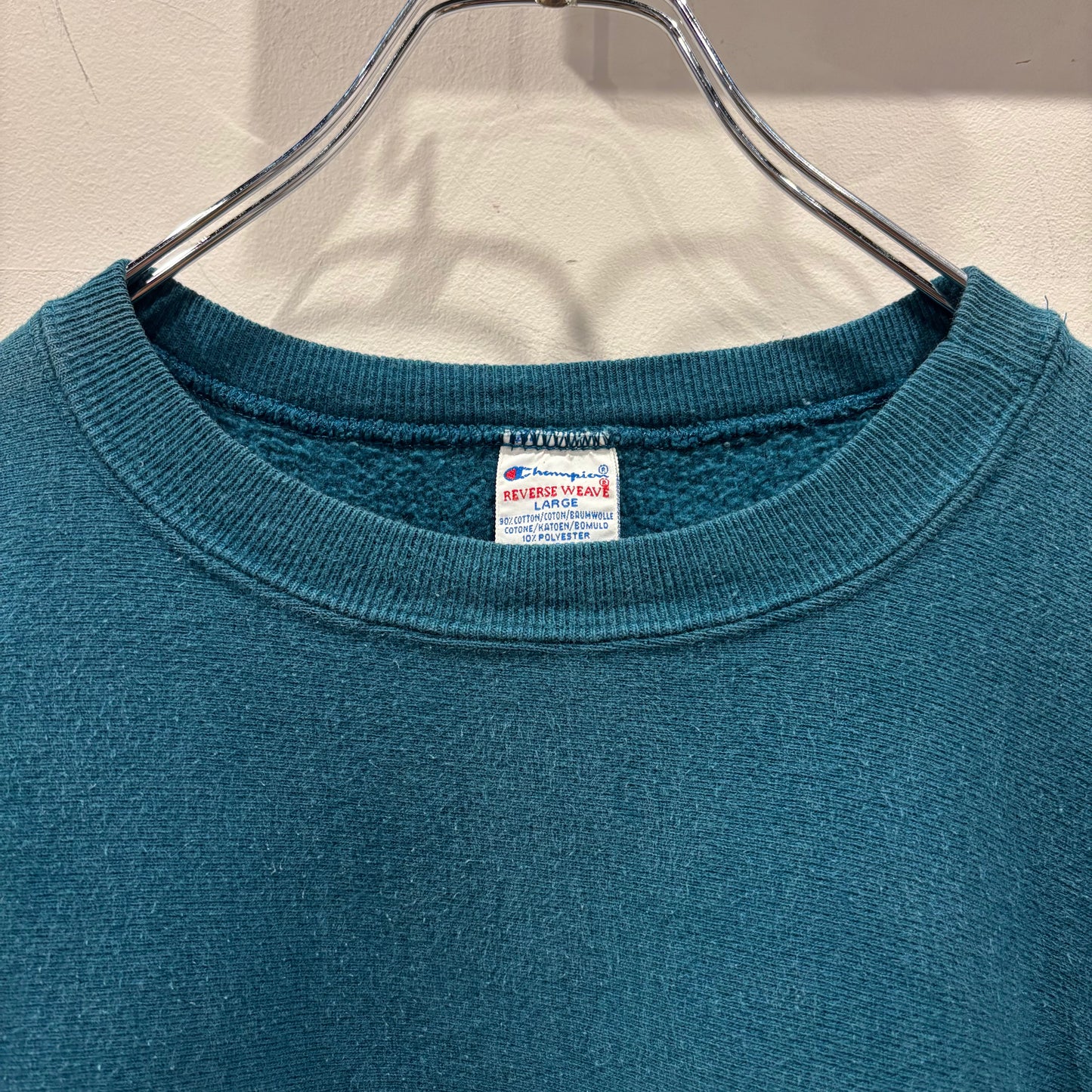 90's Champion リバースウィーブ 刺繍ロゴ スウェット ティールブルー(L)/C1443R-SO