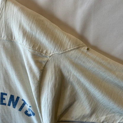 80's ~ Unknown Brand フットボールTシャツ PRESIDENT'S HOUSE 染み込みプリント コットン 白/C1021T-SO