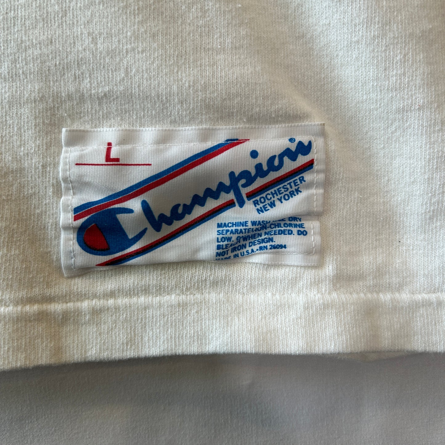 80's Champion チャンピオン LINSLY フットボールTシャツ コットン　白(L)/C1019T-SO